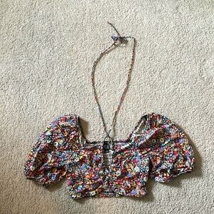 Wild Fable Halter Style Floral Crop Top